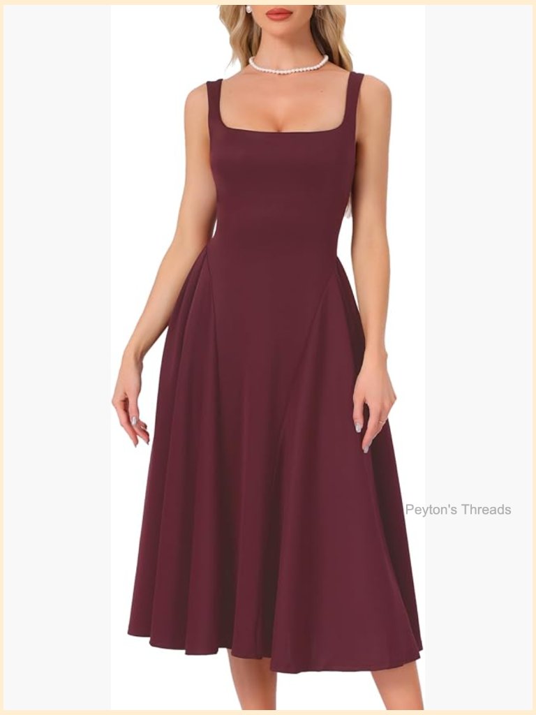 Sleeveless Square Neck A-Line Midi Dress For Wedding Guest